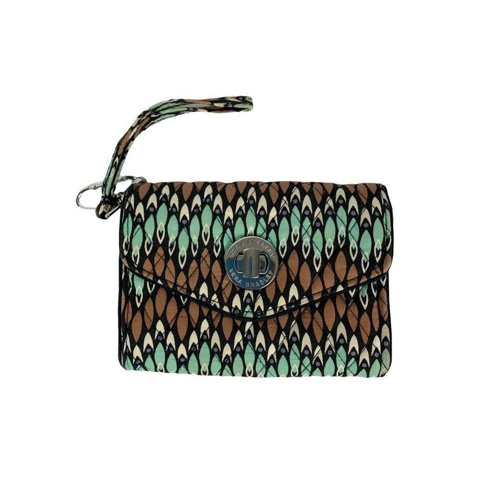 Vera Bradley Sierra Stream Turquoise Brown Turnlock Writstlet‎ Compartments